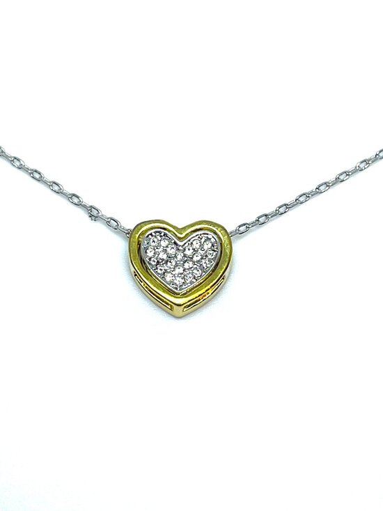 Jewelry - Detachable Two-Tone Heart Pendant Necklace made with Crystals by Swarovski, 17"